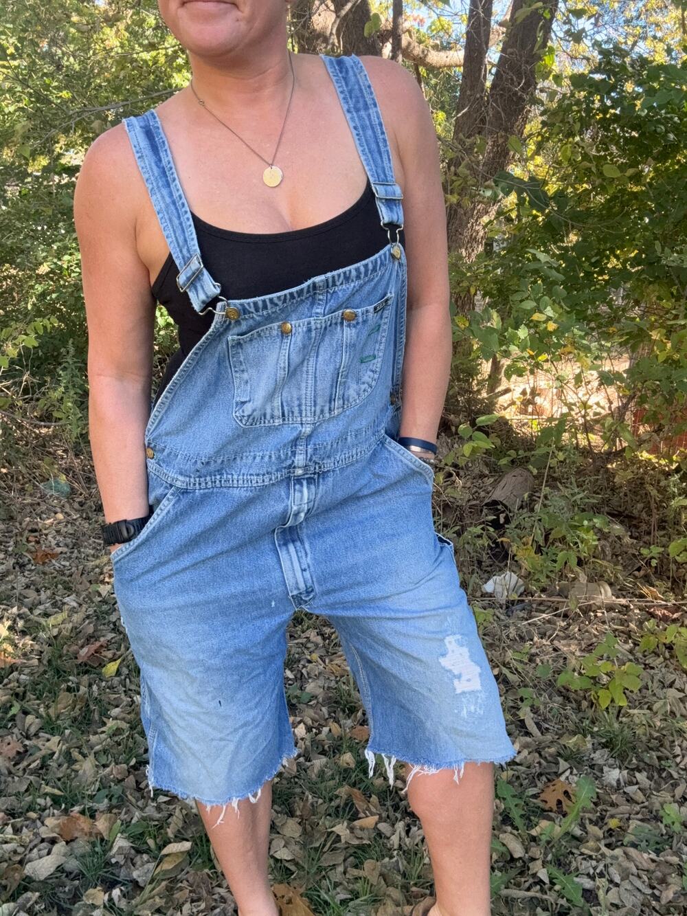 Vintage Lee Cutoff Overalls Shortalls Faded Worn In Farm Cottage Fits womens LG